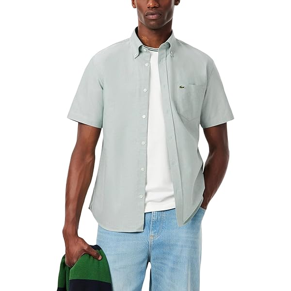 Amazon.com: Lacoste Men's Short Sleeve Relaxed Fit Monogram Woven